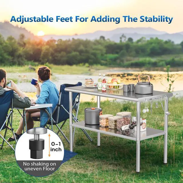 Alt view image 6 of 6 - 48' x 24'' Stainless Steel Table for Prep & Work,Commercial Worktables & Workstations,Heavy Duty Metal Table with Wheels & Backsplash for Kitchen, Restaurant,Home,Hotel