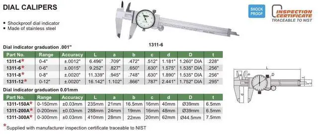 Alt view image 4 of 4 - 1311-8 Dial Caliper, 0-8", Graduation.001"