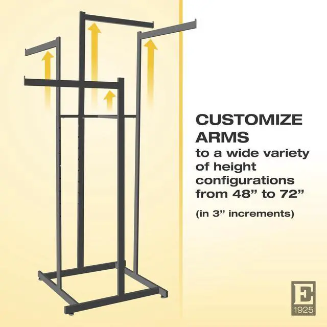 Alt view image 2 of 4 - 4-Way High Capacity Garment Rack with Straight Arms, Satin Chrome Finish, Adjustable 48in72in Height, 22in Arms, Retail Clothing Display Rack