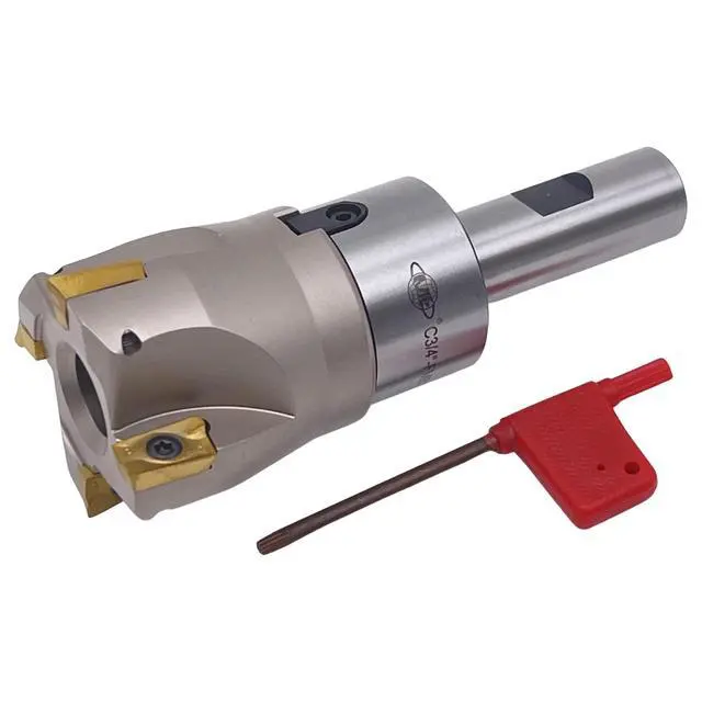 Main image of CME 2" 90° Indexable Face Mill w/ 3/4" Weldon Shank Arbor, APKT1604 Inserts Included, 4 Flutes