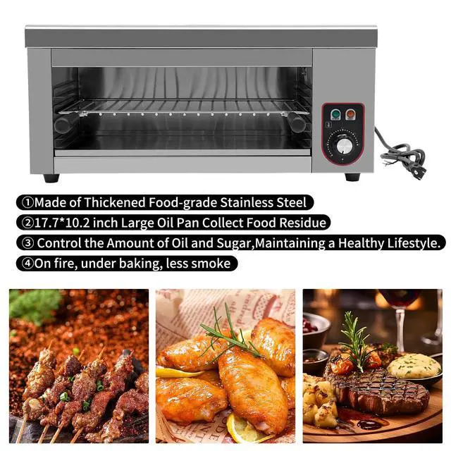 Alt view image 3 of 6 - 1500W Electric Cheese Melter Grill, 110V Commercial Salamander Broiler Stainless Steel Cheese Melter Machine Countertop Salamander Broiler For Melt Cheese, Toast Sandwiches, Grill Steaks