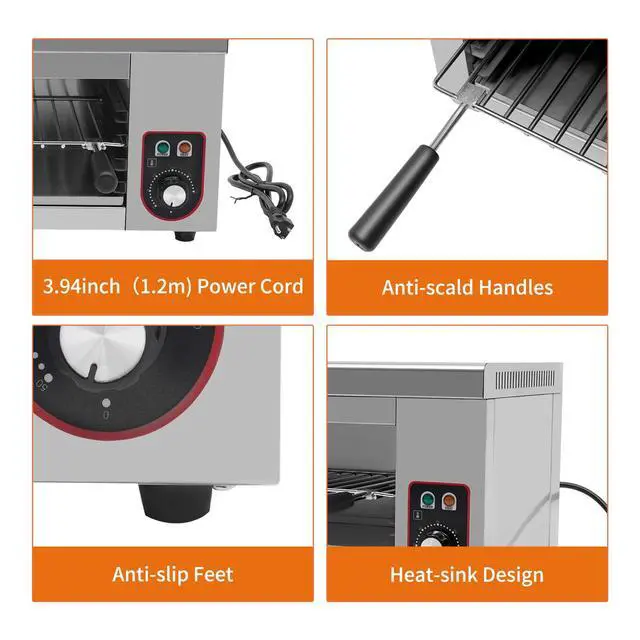 Alt view image 6 of 6 - 1500W Electric Cheese Melter Grill, 110V Commercial Salamander Broiler Stainless Steel Cheese Melter Machine Countertop Salamander Broiler For Melt Cheese, Toast Sandwiches, Grill Steaks