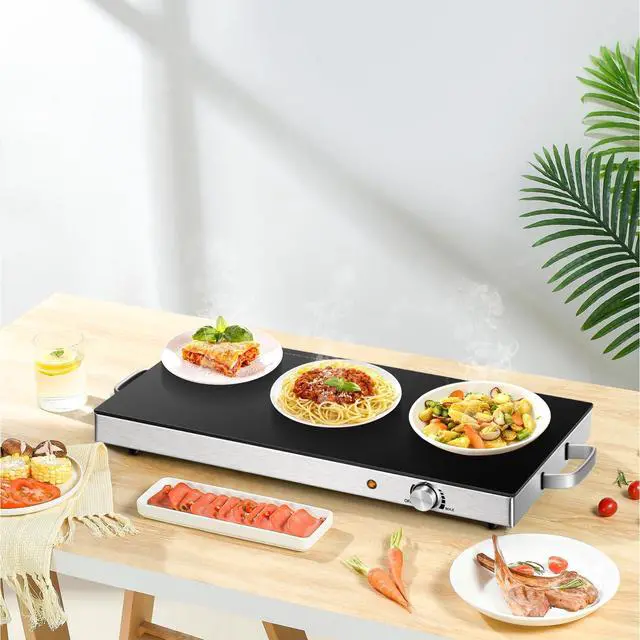 Alt view image 2 of 6 - Electric Food Warmer 2 Packs, 22''x15'' Food Warmers for Parties, Adjustable Temperature Control, Tempered Glass Surface, Hot Plate for Buffet, Electric Warming Tray for Restaurants, Events