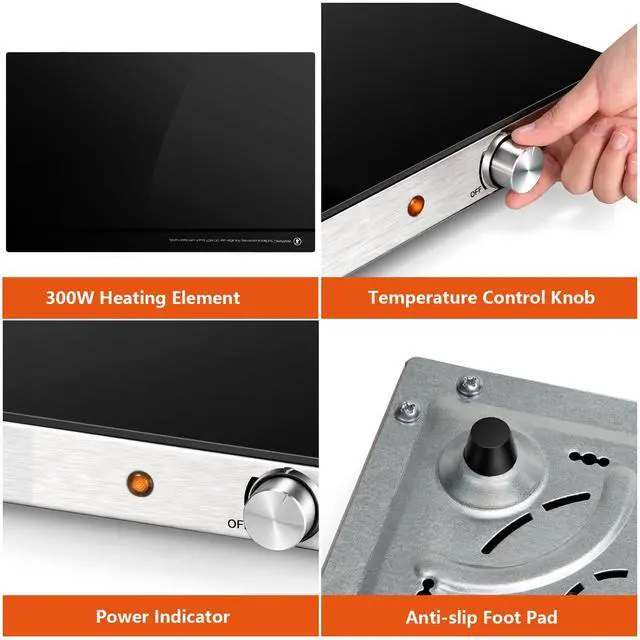 Alt view image 6 of 6 - Electric Food Warmer 2 Packs, 22''x15'' Food Warmers for Parties, Adjustable Temperature Control, Tempered Glass Surface, Hot Plate for Buffet, Electric Warming Tray for Restaurants, Events