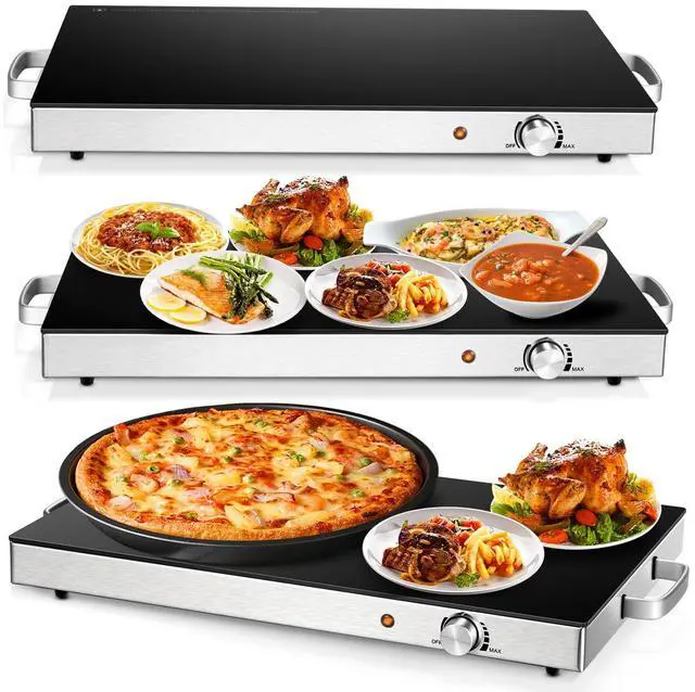 Main image of Electric Food Warmer 3 Packs, 22''x15'' Food Warmers for Parties, Adjustable Temperature Control, Tempered Glass Surface, Hot Plate for Buffet, Electric Warming Tray for Restaurants, Events