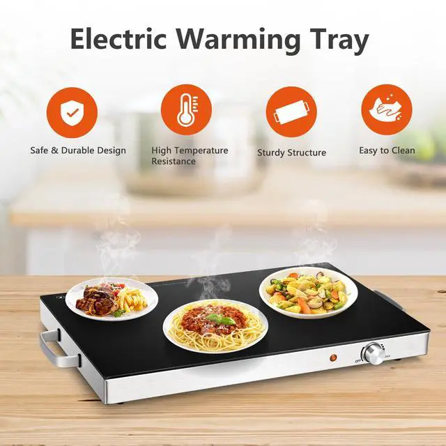 Alt view image 5 of 6 - Electric Food Warmer 3 Packs, 22''x15'' Food Warmers for Parties, Adjustable Temperature Control, Tempered Glass Surface, Hot Plate for Buffet, Electric Warming Tray for Restaurants, Events