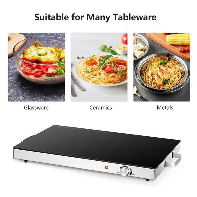Alt view image 6 of 6 - Electric Food Warmer 3 Packs, 22''x15'' Food Warmers for Parties, Adjustable Temperature Control, Tempered Glass Surface, Hot Plate for Buffet, Electric Warming Tray for Restaurants, Events