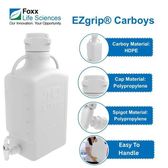 Alt view image 3 of 5 - 152-2211-OEM EZgrip HDPE Space Saving Carboy with Leakproof Spigot, 83mm VersaCap, 10L Capacity