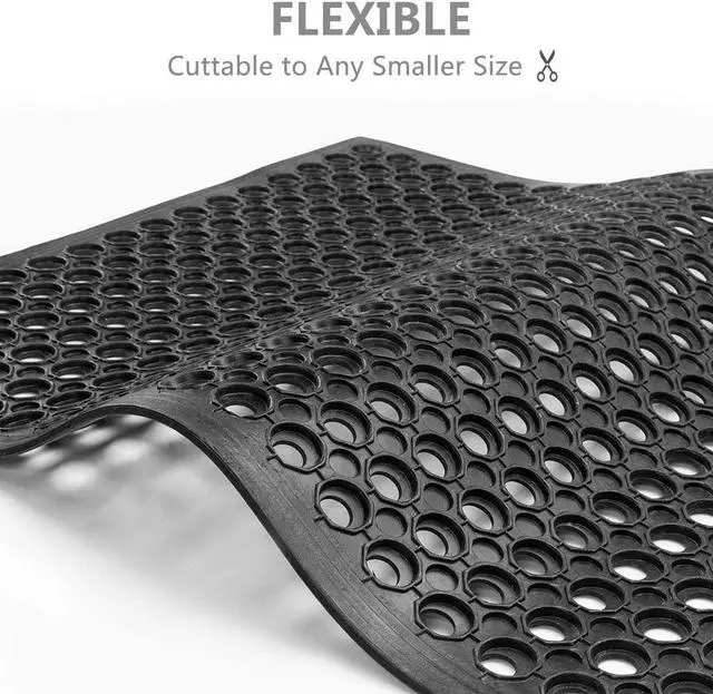 Alt view image 3 of 6 - Outdoor Indoor Rubber Drainage Floor Mat Set of 2, Black, 60 x 35 Inch, Modern, Heavy Duty, Eco-Friendly, Non-Slip, Water Resistant, Kitchen, Garage, Restaurant, Garden, Home, Industrial Use