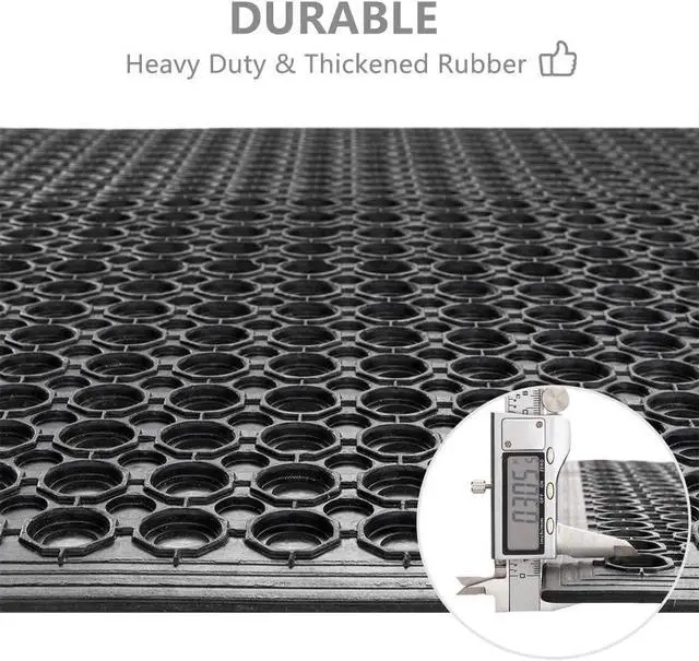 Alt view image 5 of 6 - Outdoor Indoor Rubber Drainage Floor Mat Set of 2, Black, 60 x 35 Inch, Modern, Heavy Duty, Eco-Friendly, Non-Slip, Water Resistant, Kitchen, Garage, Restaurant, Garden, Home, Industrial Use