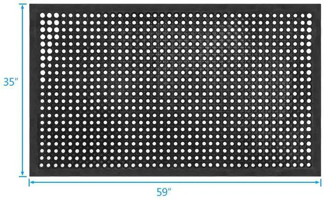 Alt view image 6 of 6 - Outdoor Indoor Rubber Drainage Floor Mat Set of 2, Black, 60 x 35 Inch, Modern, Heavy Duty, Eco-Friendly, Non-Slip, Water Resistant, Kitchen, Garage, Restaurant, Garden, Home, Industrial Use