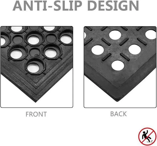 Alt view image 2 of 6 - Outdoor Mat Rubber Floor Mat Drainage Mat 60 x 35 Inch Set of 3 Non- Slip MatCommercial Heavy Duty Mat for Kitchen Garage Resturant Garden Indoor Outdoor Mat Black (3,60 x 35 Inch)