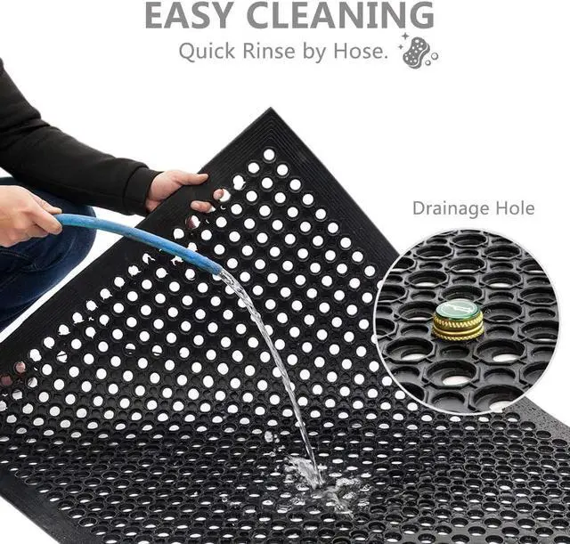 Alt view image 3 of 6 - Outdoor Mat Rubber Floor Mat Drainage Mat 60 x 35 Inch Set of 3 Non- Slip MatCommercial Heavy Duty Mat for Kitchen Garage Resturant Garden Indoor Outdoor Mat Black (3,60 x 35 Inch)