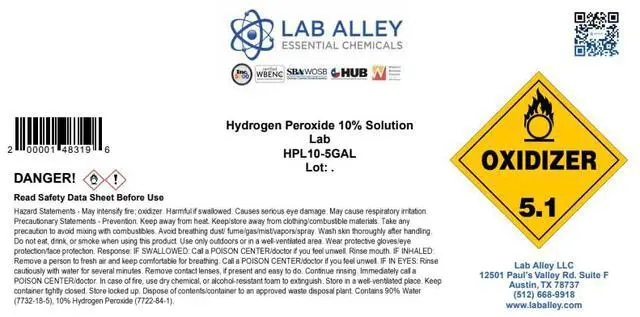 Alt view image 3 of 5 - Hydrogen Peroxide 10% Lab Grade, for Kitchen, Bath, Laundry - 5 Gallons