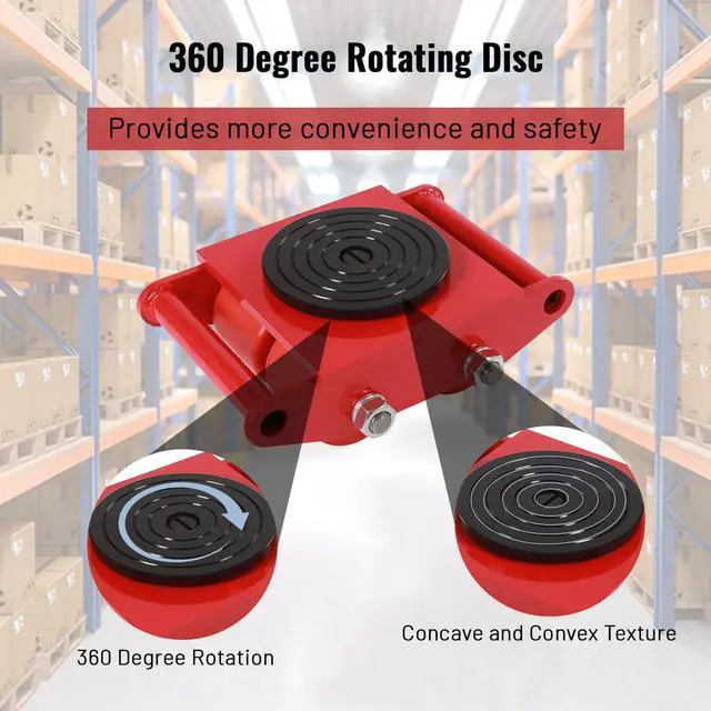 Alt view image 3 of 6 - 4pcs Machinery Skates, Machinery Mover with 2pcs Steering Handles, 6T/13200lbs Capacity, Machinery Moving Skates Dolly w/ 360° Rotation Disc & 4 Rollers, Heavy Duty Industrial Moving Equipment