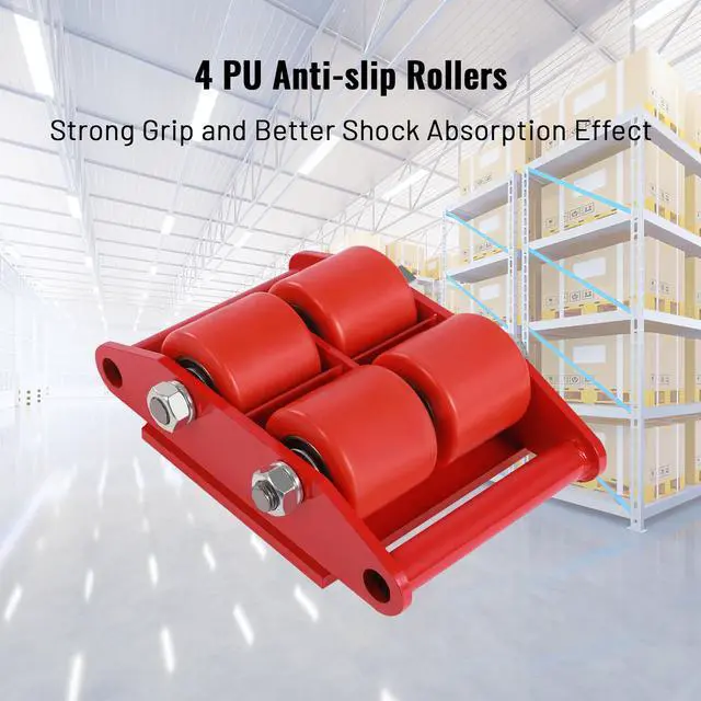 Alt view image 4 of 6 - 4pcs Machinery Skates, Machinery Mover with 2pcs Steering Handles, 6T/13200lbs Capacity, Machinery Moving Skates Dolly w/ 360° Rotation Disc & 4 Rollers, Heavy Duty Industrial Moving Equipment
