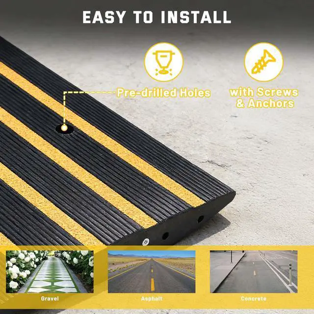 Alt view image 6 of 6 - Driveway Curb Ramp Low Profile Car Ramp 2.6" Rise Garage Sidewalk 2 Pack