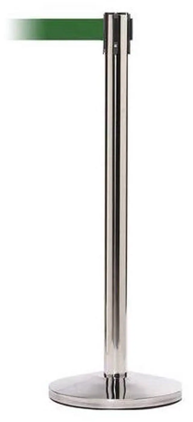 Main image of CCW Series RBB-100- Set of 2 Stanchion Retractable Belt Barriers- Easy to Assemble, No Tools Required (10 Foot Belt, Green Belt with Polished Stainless Steel Post)