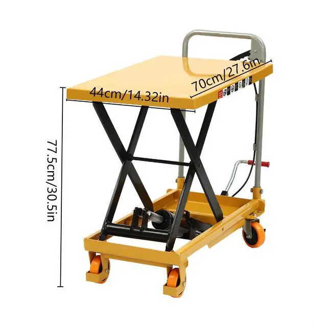 Alt view image 2 of 6 - Hydraulic Lift Table Cart, 550lbs 30.5" Lifting Height with 4 Wheels and Non-Slip Pad, for Material Handling and Transportation, Yellow