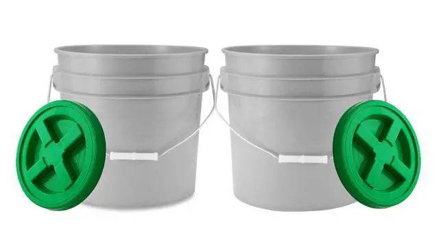 Alt view image 2 of 6 - 3.5 Gallon Food Grade Grey Bucket Pail with Green Screw on Air-Tight Lid (Pack of 4) BPA Free containers -Made in USA