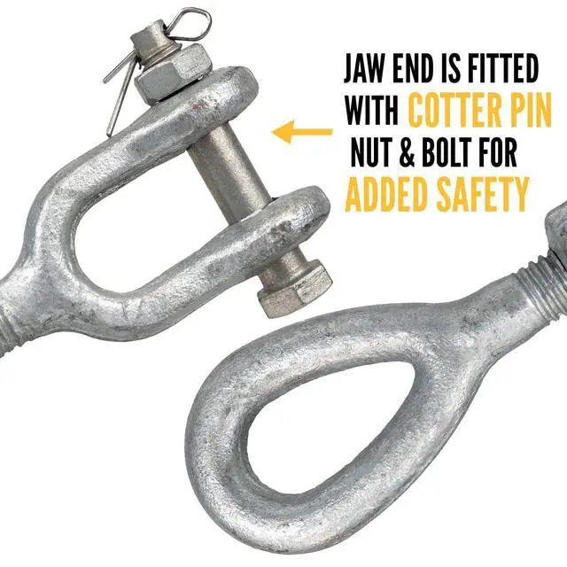 Alt view image 2 of 6 - 1-1/4 Inch x 18 Inch Jaw and Eye Galvanized Turnbuckle, Working Load Limit 15,200 Pounds, Uses: Tower, Suspension, Mining, Rigging, Tensioning