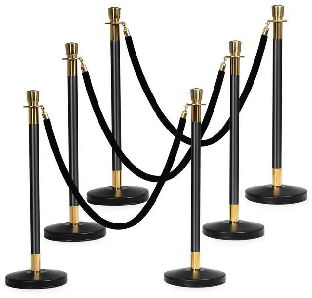 Main image of 6pcs Stanchion Set, Crowd Control Barrier Stainless Steel Stanchion Posts Queue Pole with 5Ft Velvet Rope, Suitable for Theaters, Party, Wedding Exhibition Centers, Ticket Offices (Black)