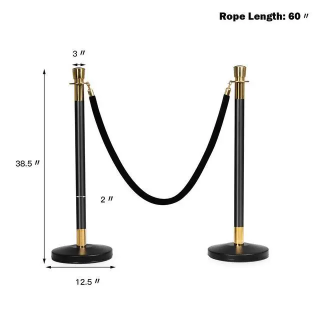 Alt view image 6 of 6 - 6pcs Stanchion Set, Crowd Control Barrier Stainless Steel Stanchion Posts Queue Pole with 5Ft Velvet Rope, Suitable for Theaters, Party, Wedding Exhibition Centers, Ticket Offices (Black)