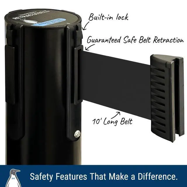 Alt view image 3 of 6 - Commercial-Grade Stanchion 2-Pack by RETRACTA-Belt Prime (Model P101SB) 10 Retractable Belt Barrier - Heavy Base Crowd Control Barrier (Black Post w/Black & Yellow Belt)