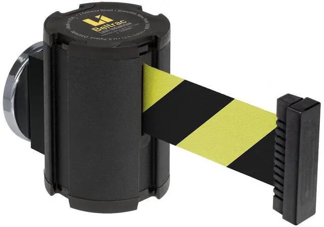 Main image of Magnetic Retractable Belt Barrier Black Wrinkle Case W/15' Black/Yellow Belt - 1 Each