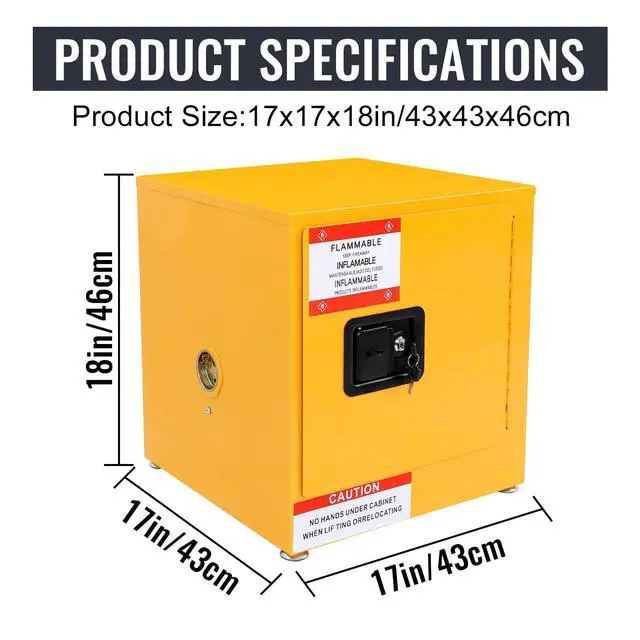 Alt view image 2 of 6 - 17x17x18 inch Double-Walled Fire Safety Cabinet, Heavy Duty Steel with Air Isolation Layer, Ideal for Secure Storage of Flammable Materials in Industrial and Home Use