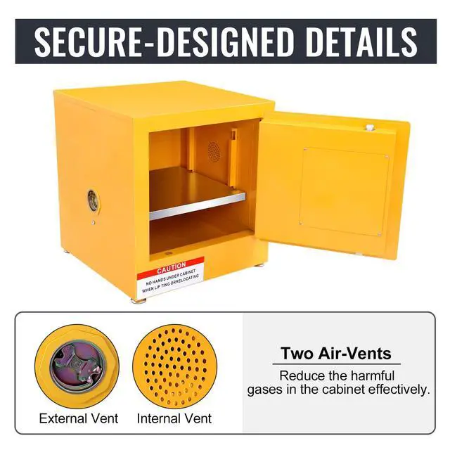 Alt view image 4 of 6 - 17x17x18 inch Double-Walled Fire Safety Cabinet, Heavy Duty Steel with Air Isolation Layer, Ideal for Secure Storage of Flammable Materials in Industrial and Home Use