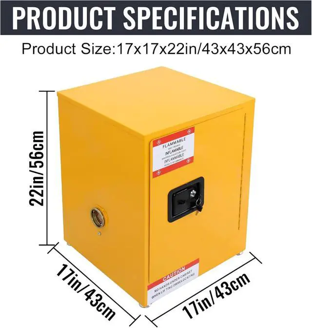 Alt view image 2 of 6 - 22H x 17W x 17D Flammable Cabinet Galvanized Steel Safety Cabinet, Explosion Proof Fireproof Hazardous Gas Can Storage Cabinet for Commercial Industrial and Home Use, Yellow
