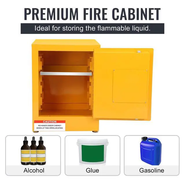 Alt view image 3 of 6 - 22H x 17W x 17D Flammable Cabinet Galvanized Steel Safety Cabinet, Explosion Proof Fireproof Hazardous Gas Can Storage Cabinet for Commercial Industrial and Home Use, Yellow