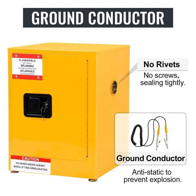 Alt view image 4 of 6 - 22H x 17W x 17D Flammable Cabinet Galvanized Steel Safety Cabinet, Explosion Proof Fireproof Hazardous Gas Can Storage Cabinet for Commercial Industrial and Home Use, Yellow