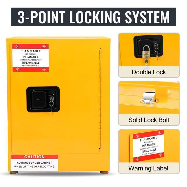Alt view image 5 of 6 - 22H x 17W x 17D Flammable Cabinet Galvanized Steel Safety Cabinet, Explosion Proof Fireproof Hazardous Gas Can Storage Cabinet for Commercial Industrial and Home Use, Yellow