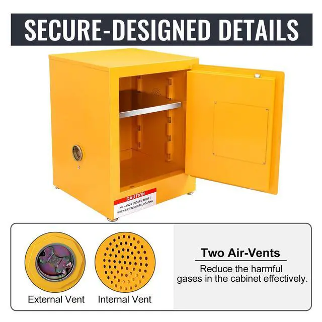 Alt view image 6 of 6 - 22H x 17W x 17D Flammable Cabinet Galvanized Steel Safety Cabinet, Explosion Proof Fireproof Hazardous Gas Can Storage Cabinet for Commercial Industrial and Home Use, Yellow