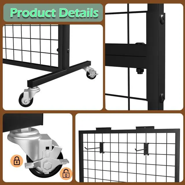 Alt view image 4 of 6 - Grid Wall Panels Display Stand - Metal Shelving with 30 Hooks for Vendor Events Art Panels Heavy Duty Floor Standing Movable Detachable Retail Display Stand Wire Grid Tower for Easy Transport(2pcs)