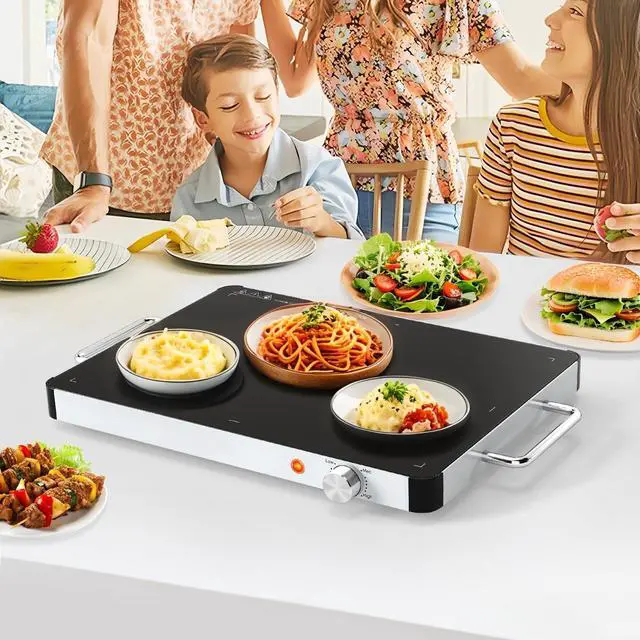 Alt view image 2 of 6 - Set of 4 Electric Warming Tray 16'' x 12'' - Tempered Glass Buffet Server & Food Warmer with Adjustable Heat, Portable Hot Plate for Catering, Parties, Weddings, Holidays, and Home Use