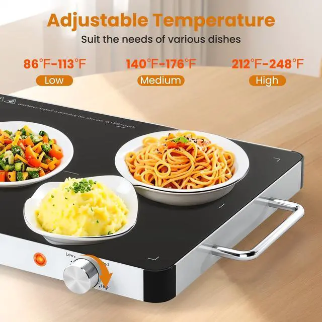 Alt view image 4 of 6 - Set of 4 Electric Warming Tray 16'' x 12'' - Tempered Glass Buffet Server & Food Warmer with Adjustable Heat, Portable Hot Plate for Catering, Parties, Weddings, Holidays, and Home Use