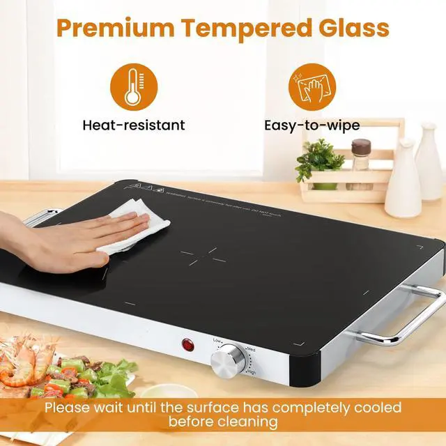 Alt view image 6 of 6 - Set of 4 Electric Warming Tray 16'' x 12'' - Tempered Glass Buffet Server & Food Warmer with Adjustable Heat, Portable Hot Plate for Catering, Parties, Weddings, Holidays, and Home Use