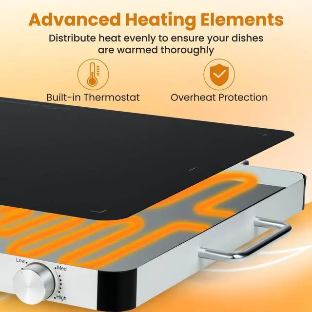 Alt view image 3 of 6 - Set of 3 Electric Warming Tray 21'' x 16'' - Tempered Glass Buffet Server & Food Warmer with Adjustable Heat, Portable Hot Plate for Catering, Parties, Weddings, Holidays, and Home Use