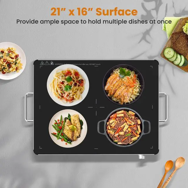 Alt view image 5 of 6 - Set of 3 Electric Warming Tray 21'' x 16'' - Tempered Glass Buffet Server & Food Warmer with Adjustable Heat, Portable Hot Plate for Catering, Parties, Weddings, Holidays, and Home Use