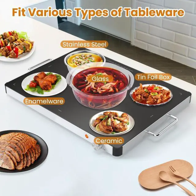 Alt view image 6 of 6 - Set of 3 Electric Warming Tray 21'' x 16'' - Tempered Glass Buffet Server & Food Warmer with Adjustable Heat, Portable Hot Plate for Catering, Parties, Weddings, Holidays, and Home Use