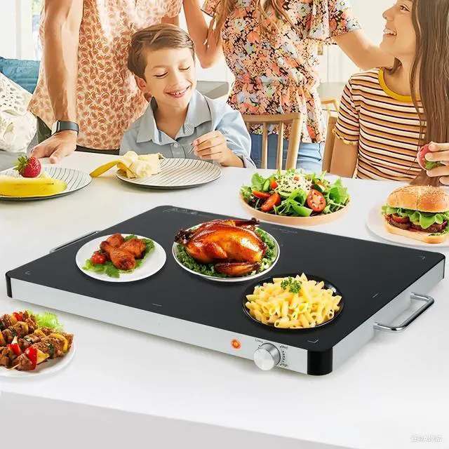 Alt view image 2 of 6 - Set of 4 Electric Warming Tray 21'' x 16'' - Tempered Glass Buffet Server & Food Warmer with Adjustable Heat, Portable Hot Plate for Catering, Parties, Weddings, Holidays, and Home Use