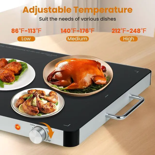 Alt view image 4 of 6 - Set of 4 Electric Warming Tray 21'' x 16'' - Tempered Glass Buffet Server & Food Warmer with Adjustable Heat, Portable Hot Plate for Catering, Parties, Weddings, Holidays, and Home Use