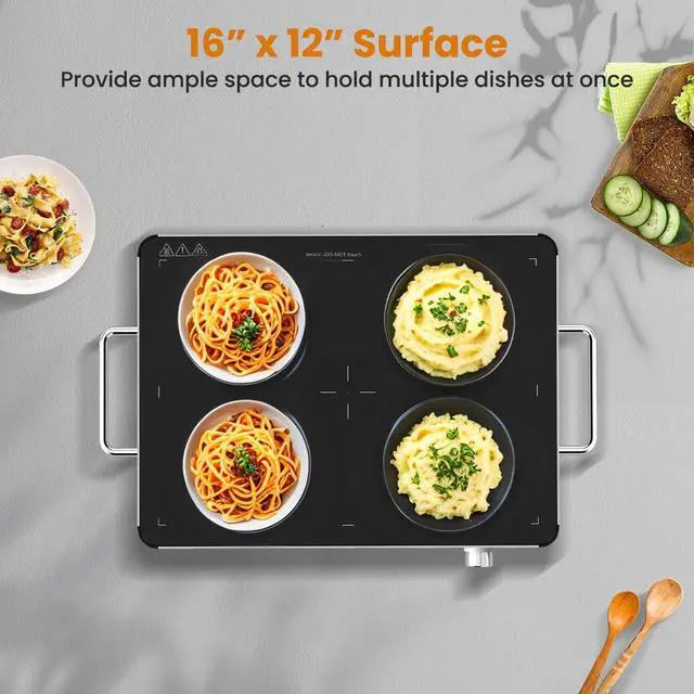 Alt view image 5 of 6 - Set of 3 Electric Warming Tray 16'' x 12'' - Tempered Glass Buffet Server & Food Warmer with Adjustable Heat, Portable Hot Plate for Catering, Parties, Weddings, Holidays, and Home Use