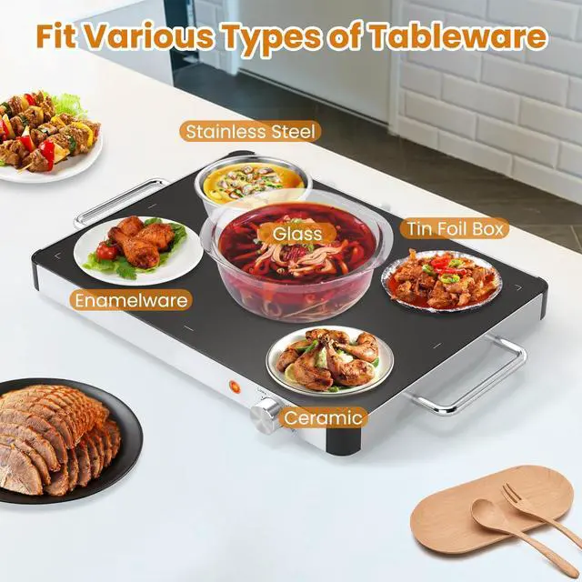 Alt view image 6 of 6 - Set of 3 Electric Warming Tray 16'' x 12'' - Tempered Glass Buffet Server & Food Warmer with Adjustable Heat, Portable Hot Plate for Catering, Parties, Weddings, Holidays, and Home Use