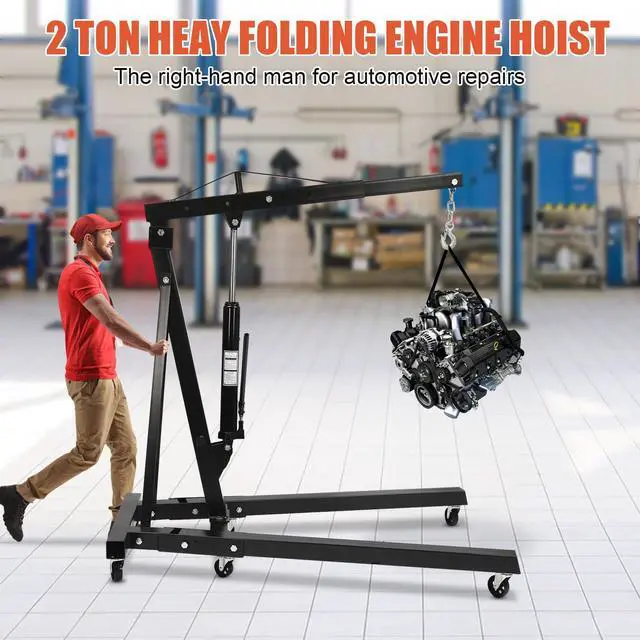 Alt view image 3 of 6 - 2 Ton Engine Hoist, Folding Hydraulic Engine Hoist, Heavy Duty Folding Shop Crane, Cherry Picker Shop Crane Hoist Lift, with 6 Casters, for Workshops, Warehouses(Sent in 2 Packages, 4409lb)