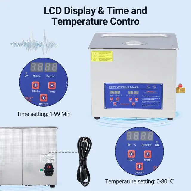 Alt view image 4 of 6 - Commercial Ultrasonic Cleaner, 10 L Professional Ultrasonic Cleaner, 40kHz with Digital Timer&Heater, 240 w Excellent Cleaning Machine for Watch Eyeglasses Rings
