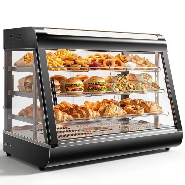 Main image of 35" Commercial Food Warmer Display Case, 3-Tier Electric Countertop Pizza Warmer w/LED Lighting, Adjustable Removable Shelves Glass Door, 1500W for Restaurant Buffet Pretzel Warmer